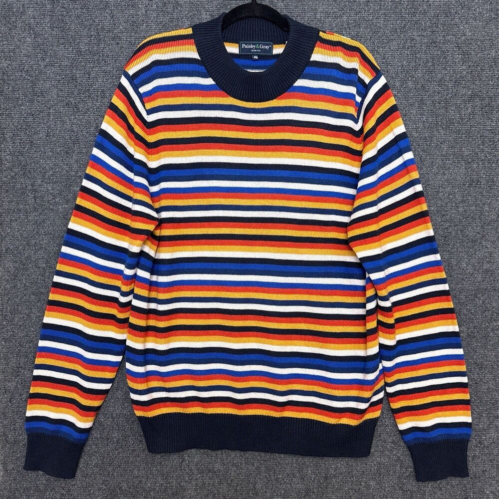 Paisley & Gray Mens Sweater XXL Bold Stripe Mock Neck Long Sleeve Preppy Kidcore